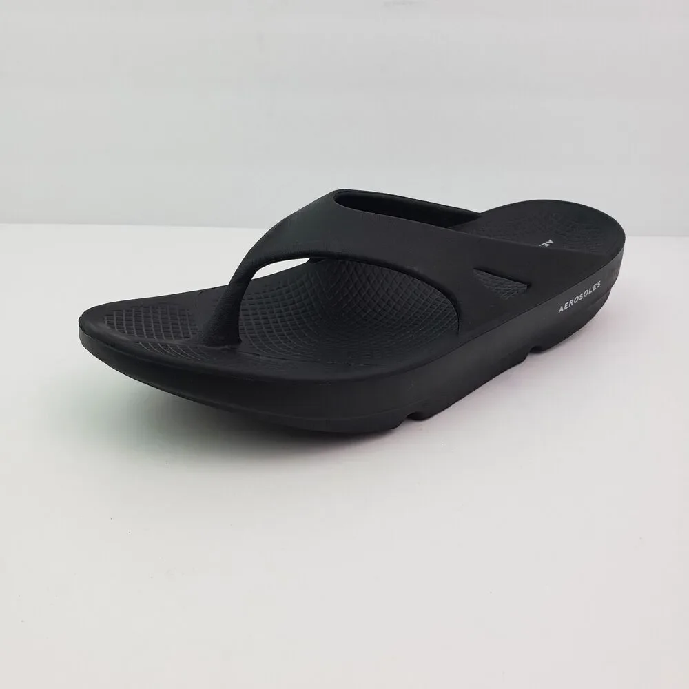 Aerosoles Mens Sz 8 Womens Sz 10 Black Slip On Recovery Thong Flip Flop Sandals